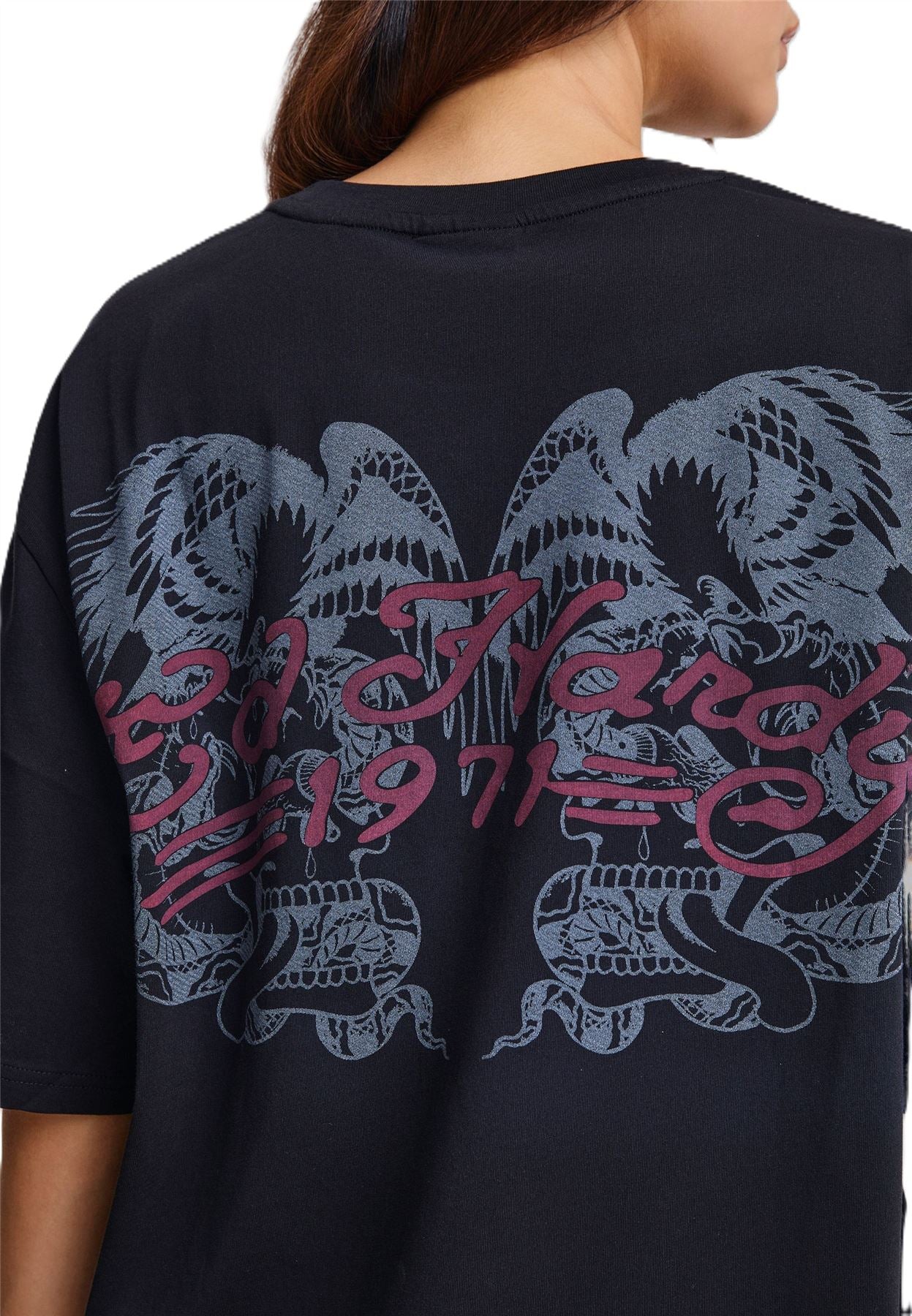 Ed Hardy Brave Hearts True Washed Relaxed Women's Black T-Shirts