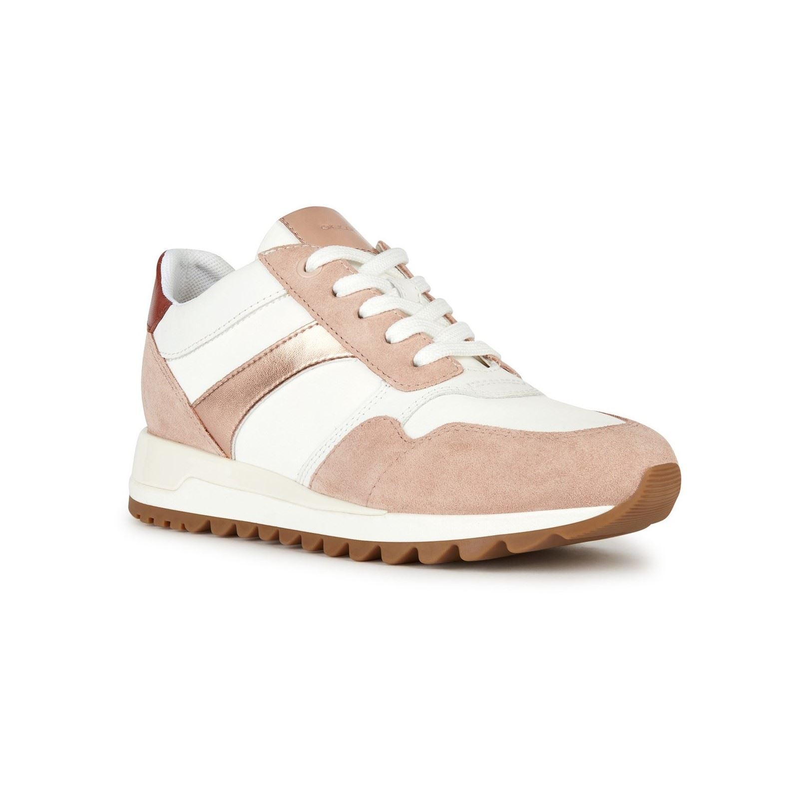 Geox D Tabelya Leather Bovine Suede- Textile Woven Synthetic- Synthetic Nylon Women's Nude/White Trainers