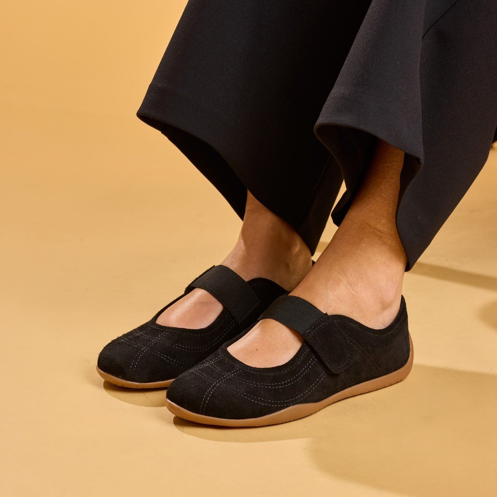 Hush Puppies Juno Suede Sneakerina Leather Women's Black Flats