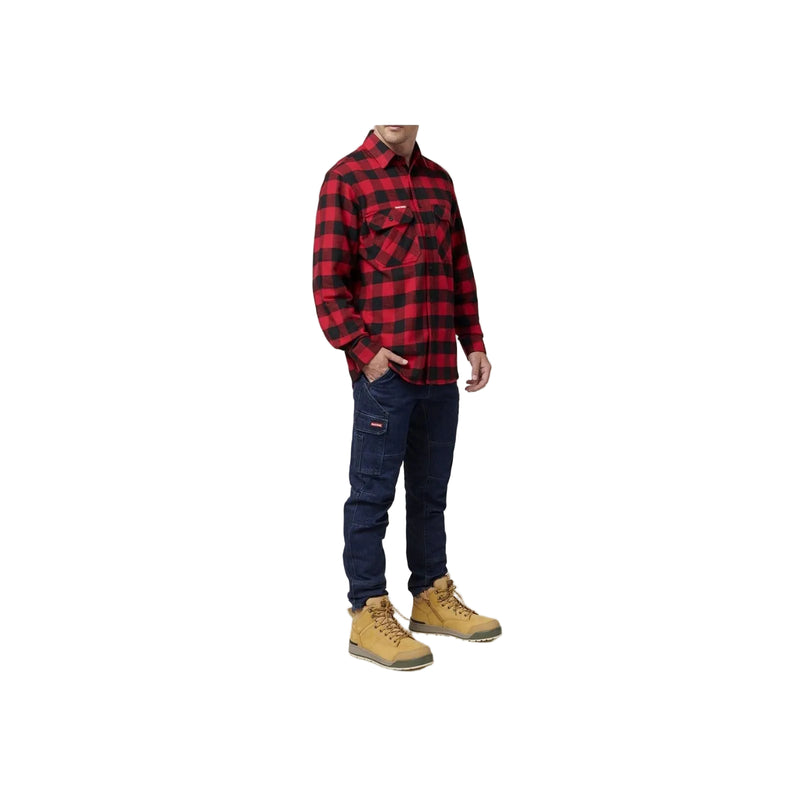 Hard Yakka Long Sleeve Check Flannel Cotton Men's Red Casual Shirt