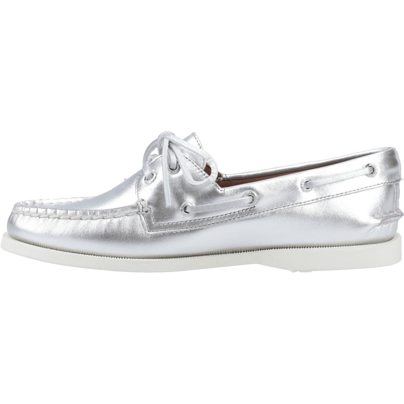 Sperry Authentic 2 Eye Leather Women's Silver Boat Shoes