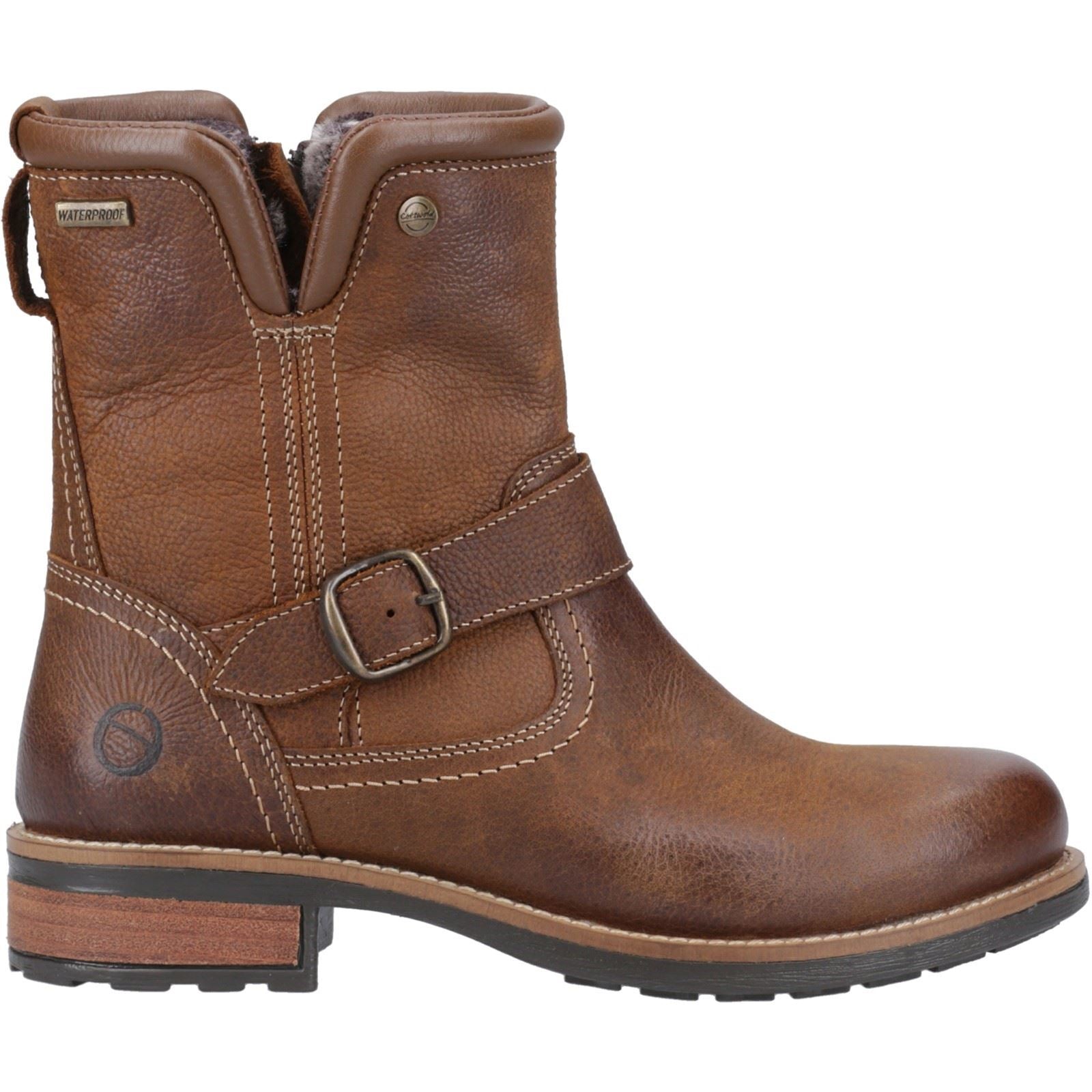 Cotswold Kinsham Leather Women's Tan Winter Mid Calf Boots