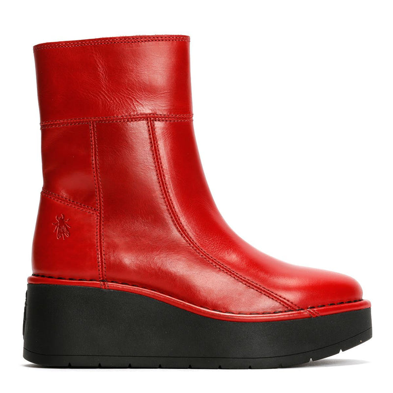 Fly London Hann Wedge Leather Women's Red Boots