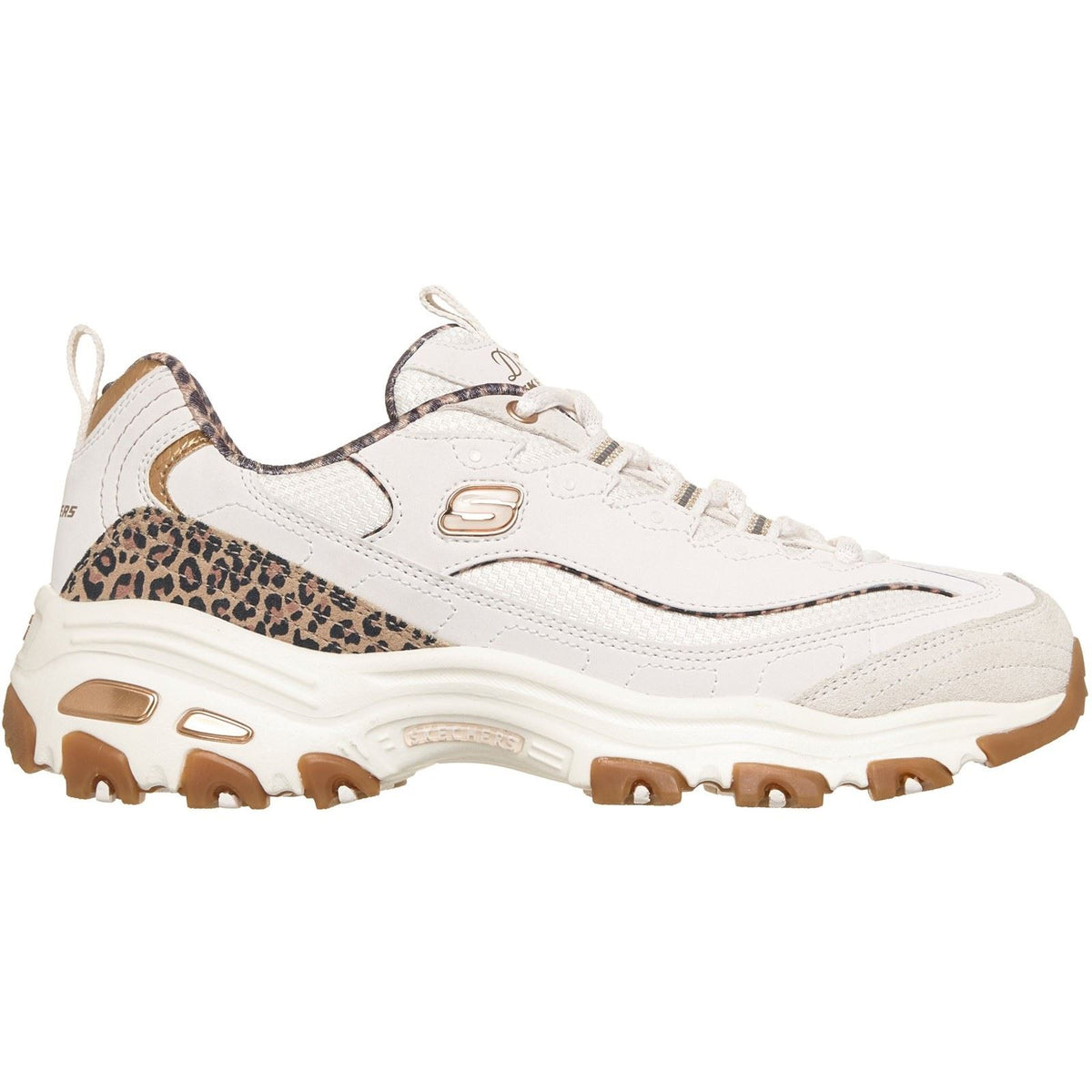 Skechers D'Lites Wild Charm Leather Women's White/Leopard Trainers