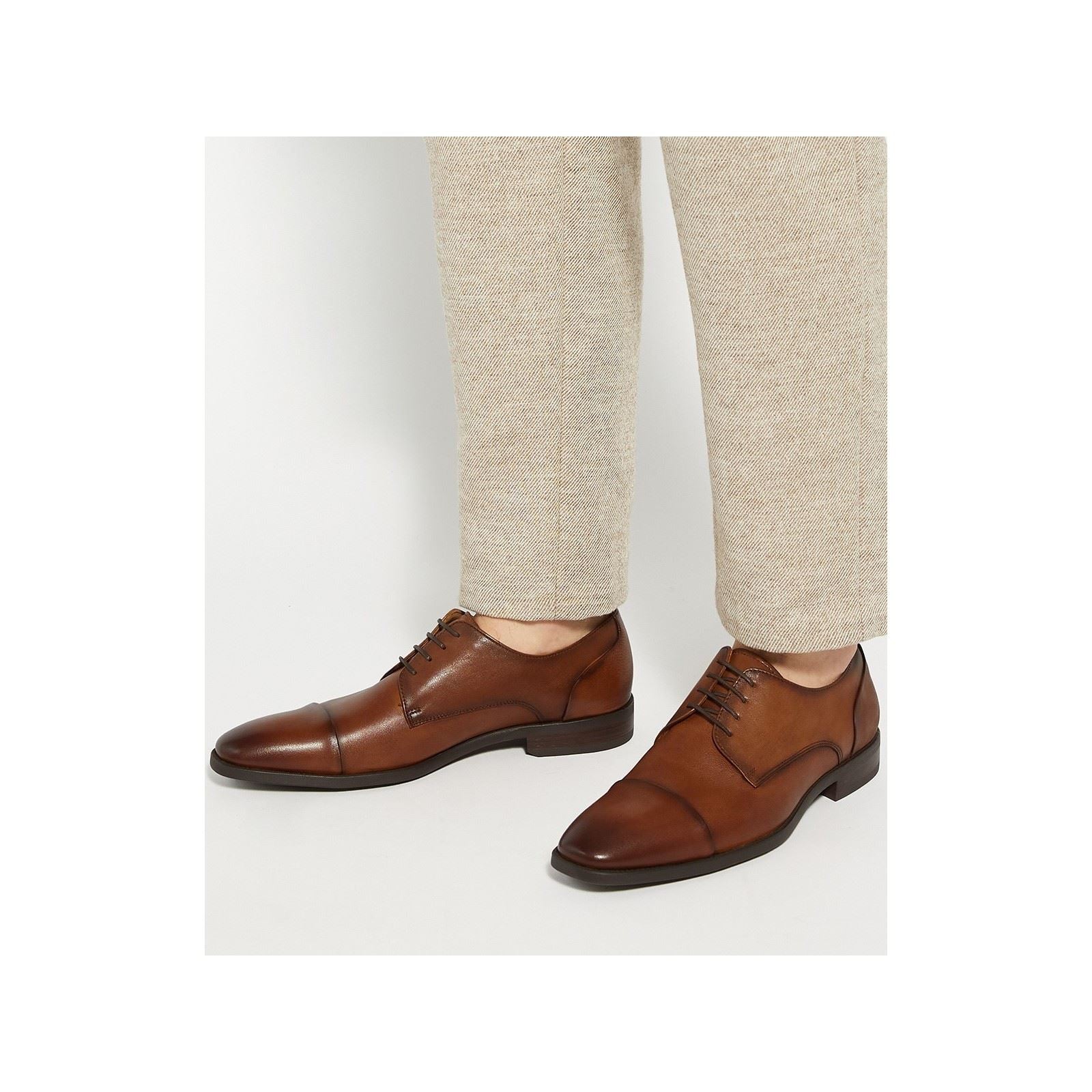Dune Suffix Leather Men's Dark Tan Lace-Up Shoes