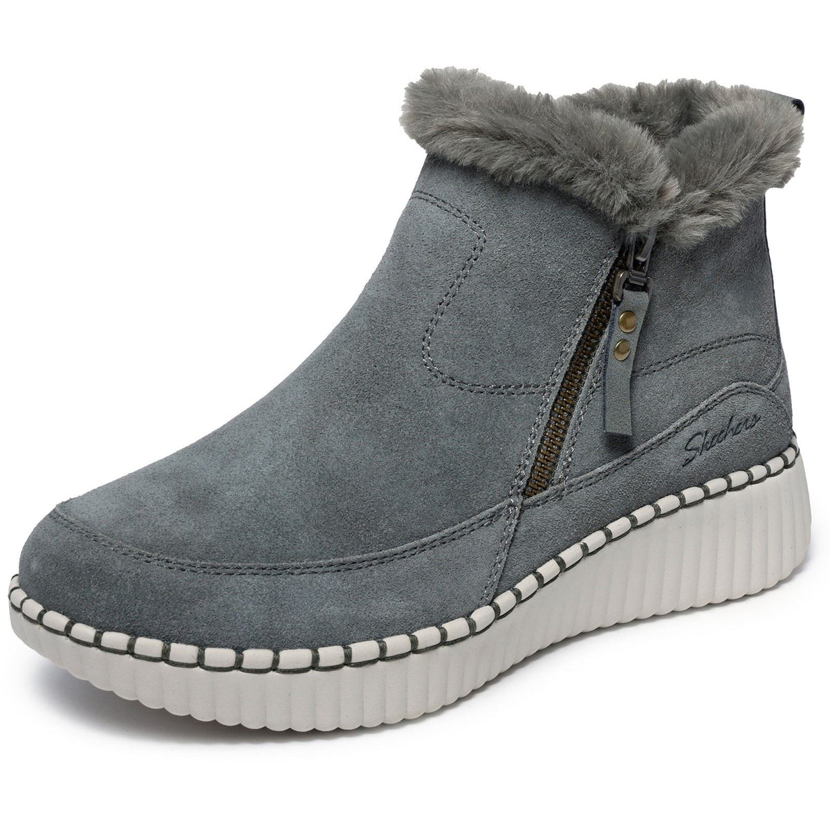 Skechers Wilshire Blvd Fresh Zip Leather Women's Olive Winter Ankle Boots