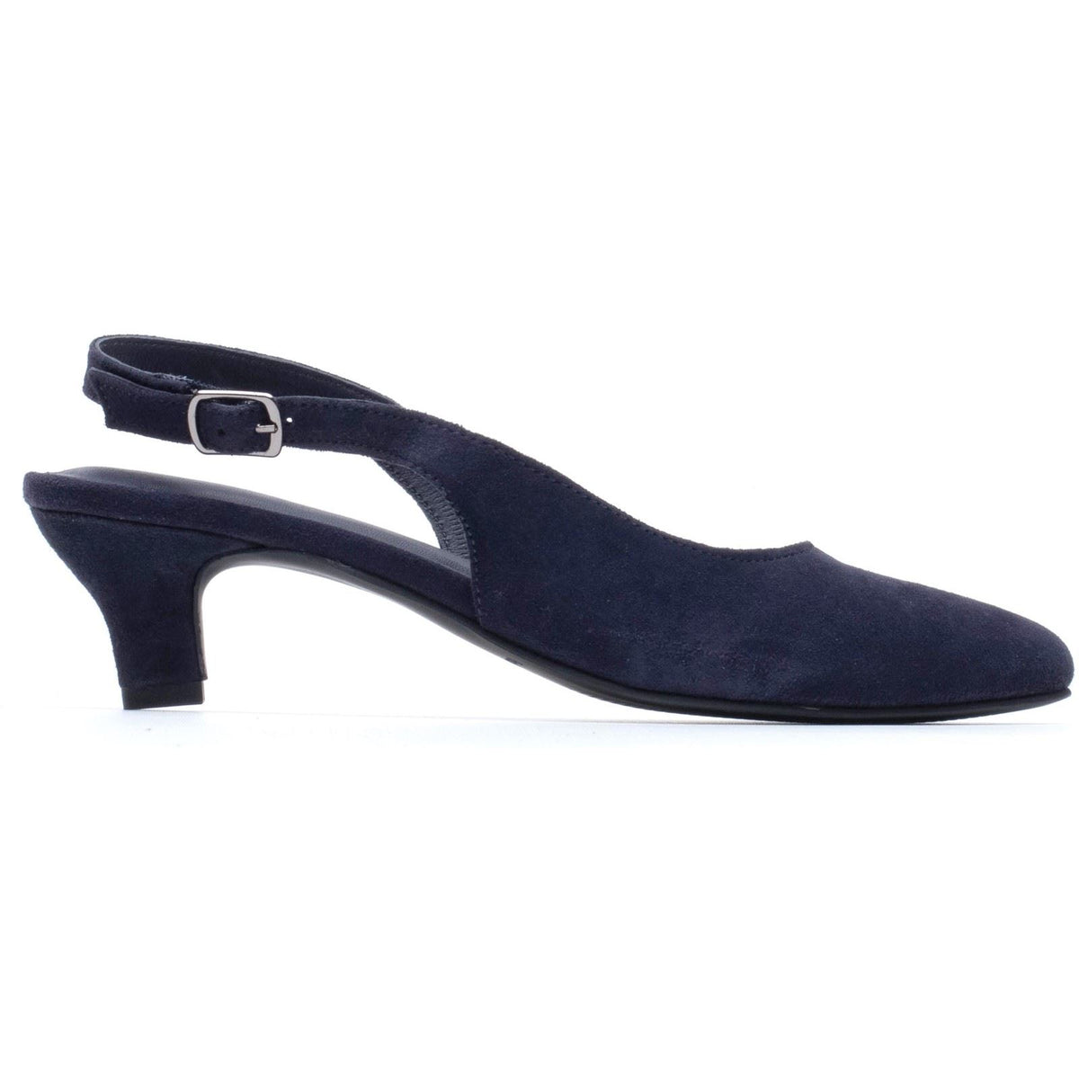 Hush Puppies Nahla Buckle Kitten Heel Leather Women's Navy Round Slingback Shoes