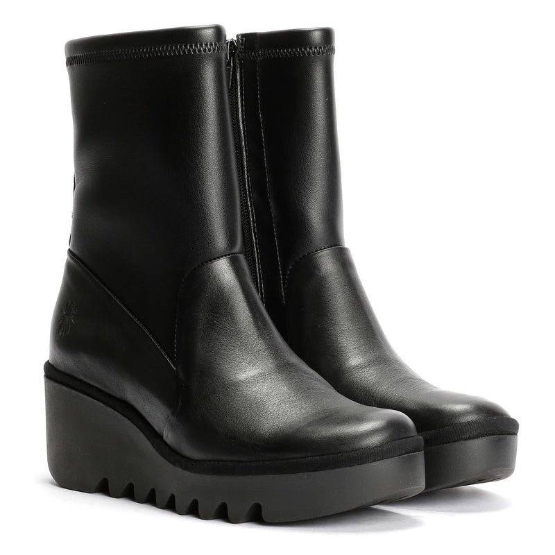 Fly London Boik Wedge Stretch Leather Women's Black Boots