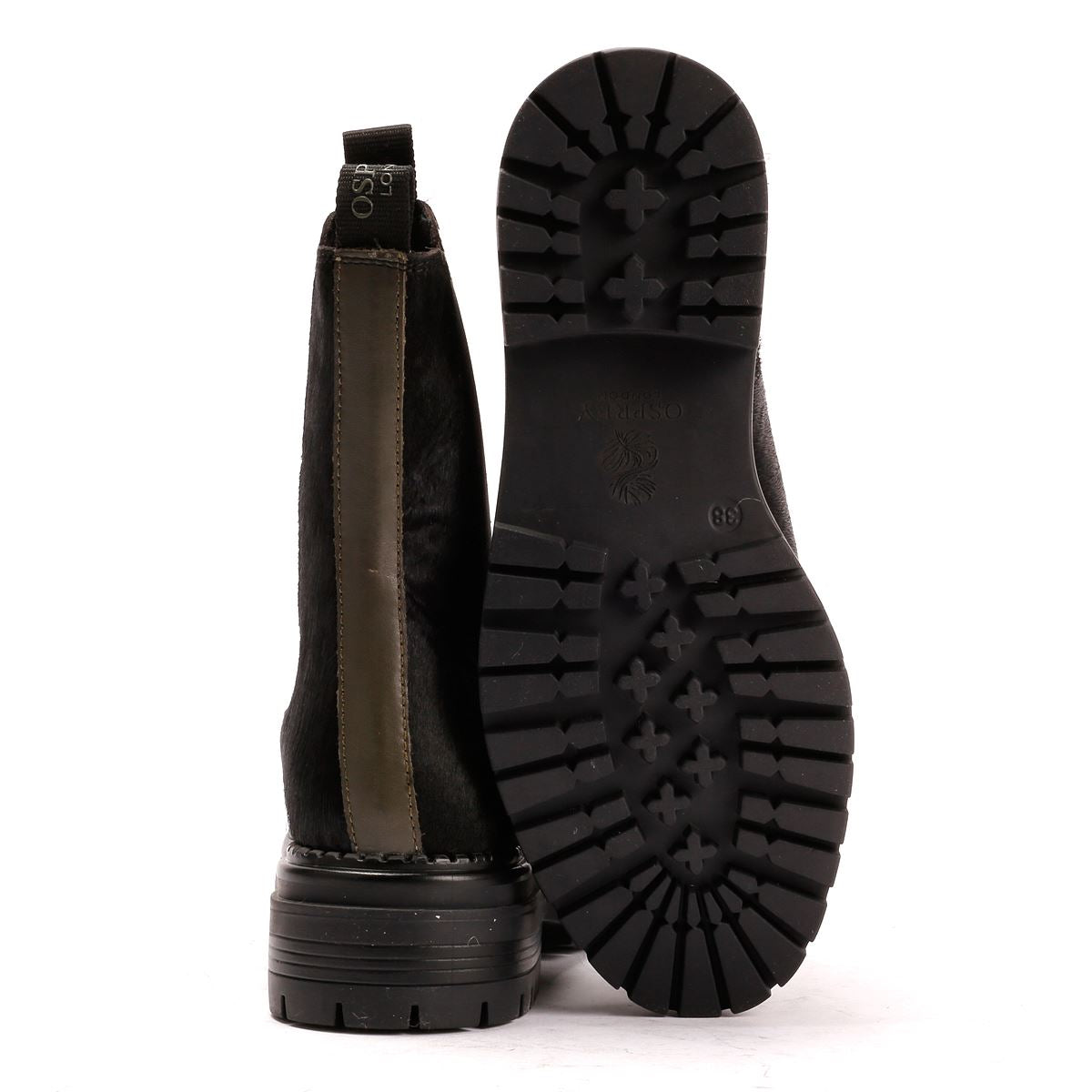 Osprey London The Hampton Chelsea Leather/Pony Hair Women's Black/Olive Boots