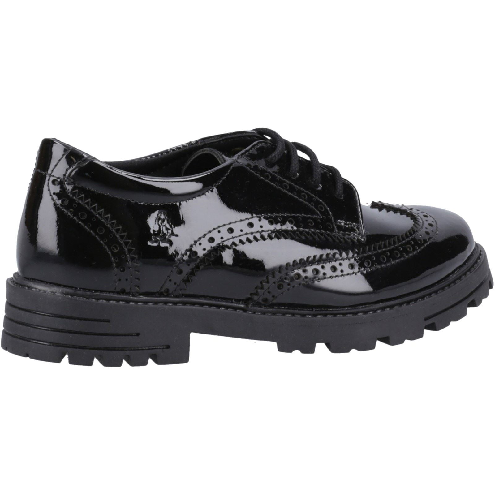 Hush Puppies Maxine Patent Senior Leather Girls's Black Brogues