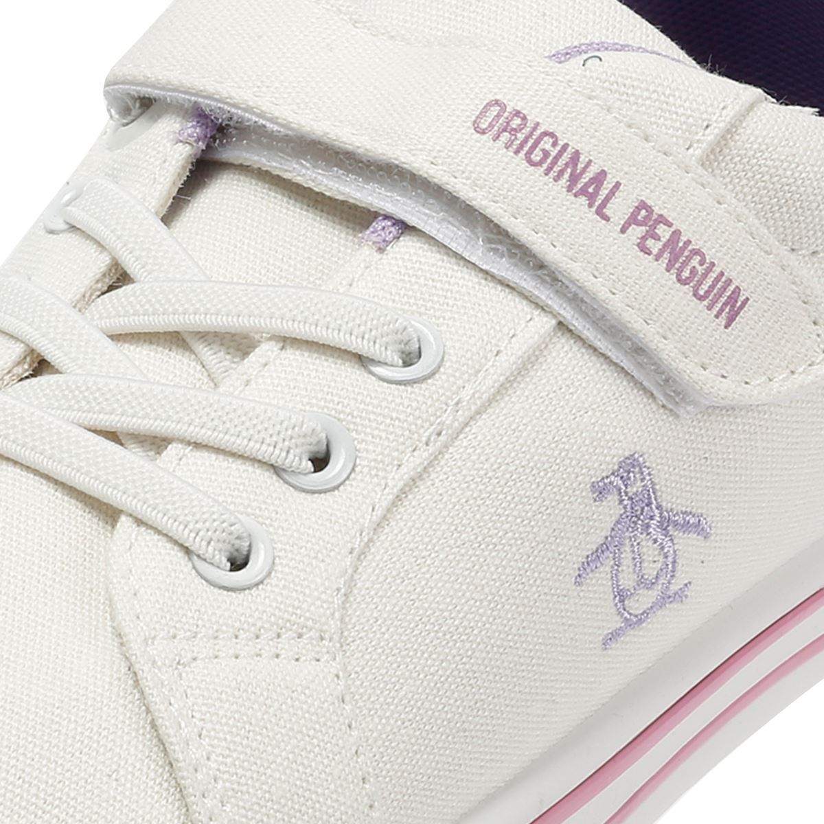 Penguin Junior Rainbow Canvas Girls's White/Lilac Trainers