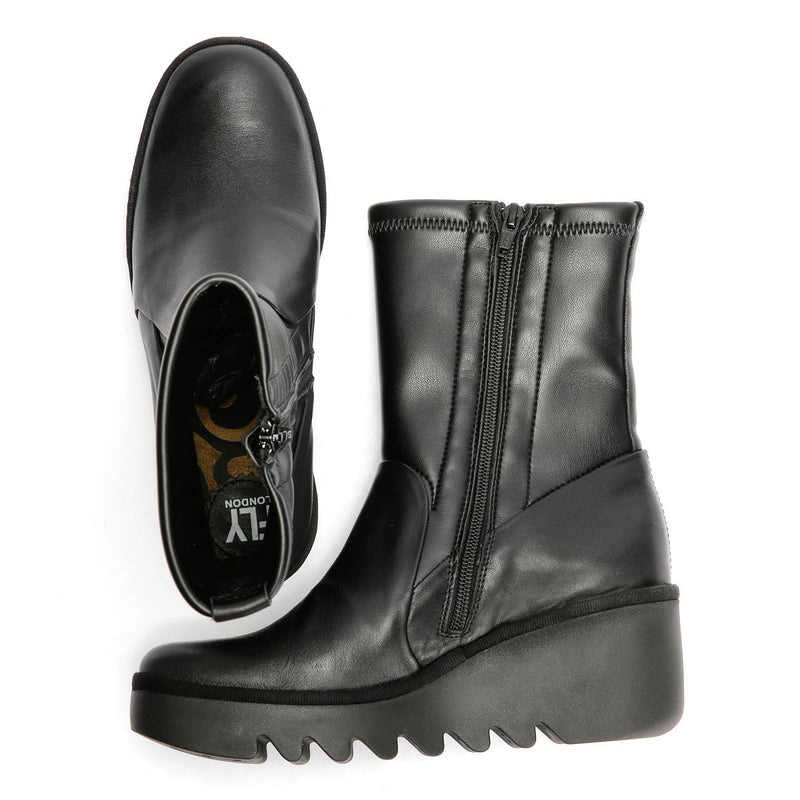 Fly London Boik Wedge Stretch Leather Women's Black Boots