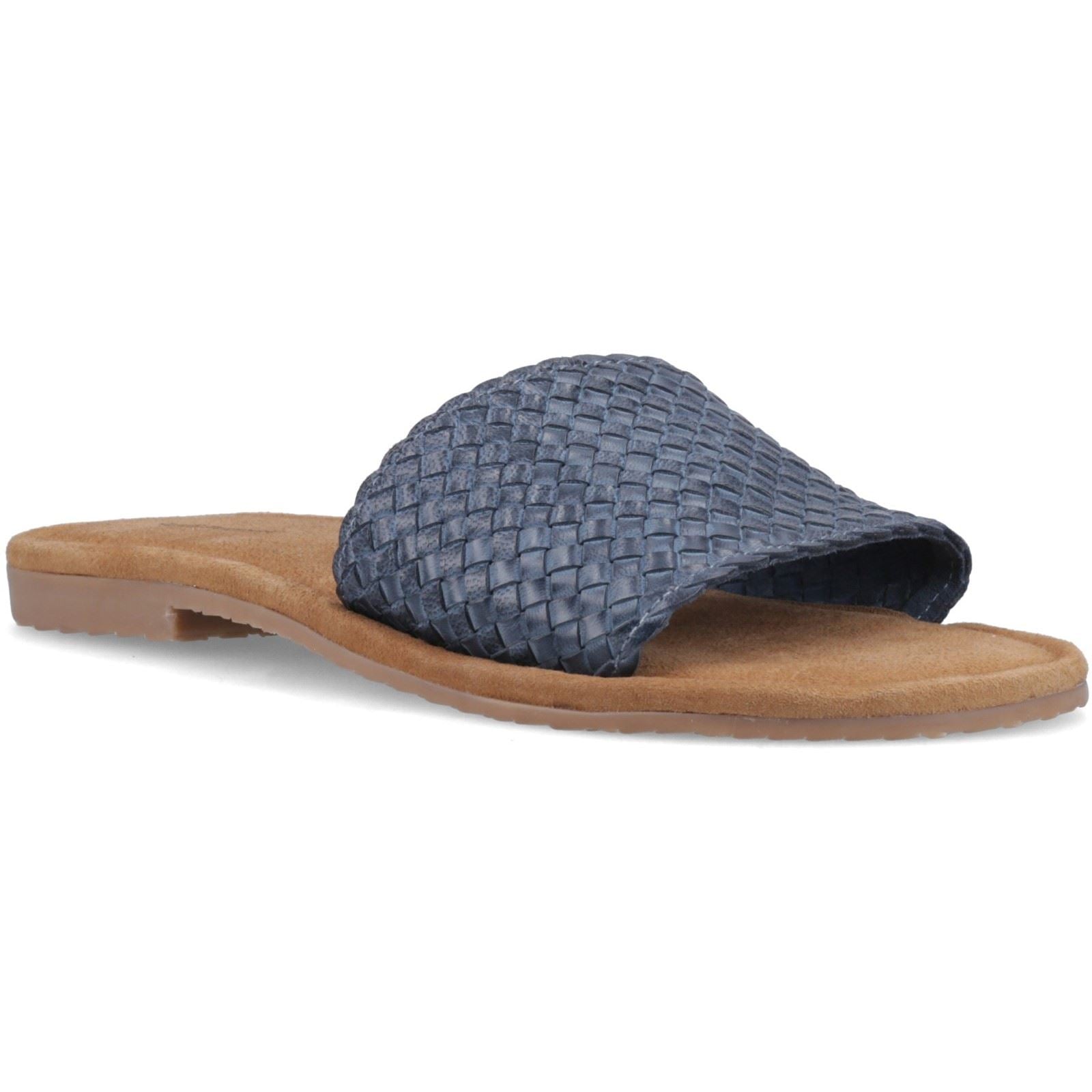 Hush Puppies Hetty Slide Leather Women's Navy Wide Sandals
