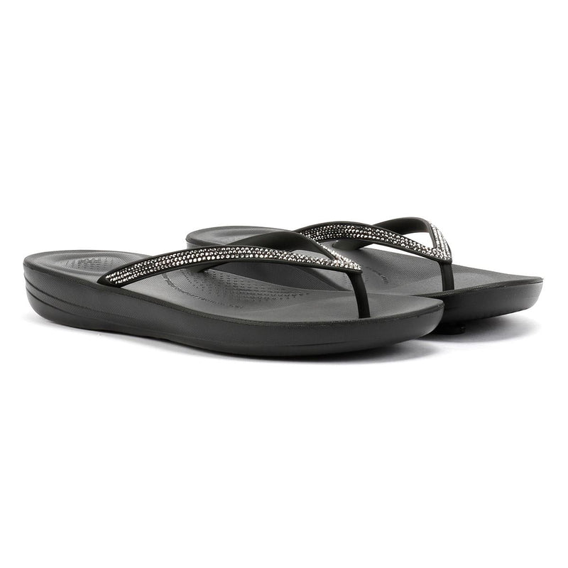 FitFlop Iqushion Sparkle Rubber Women's Black Flip Flops