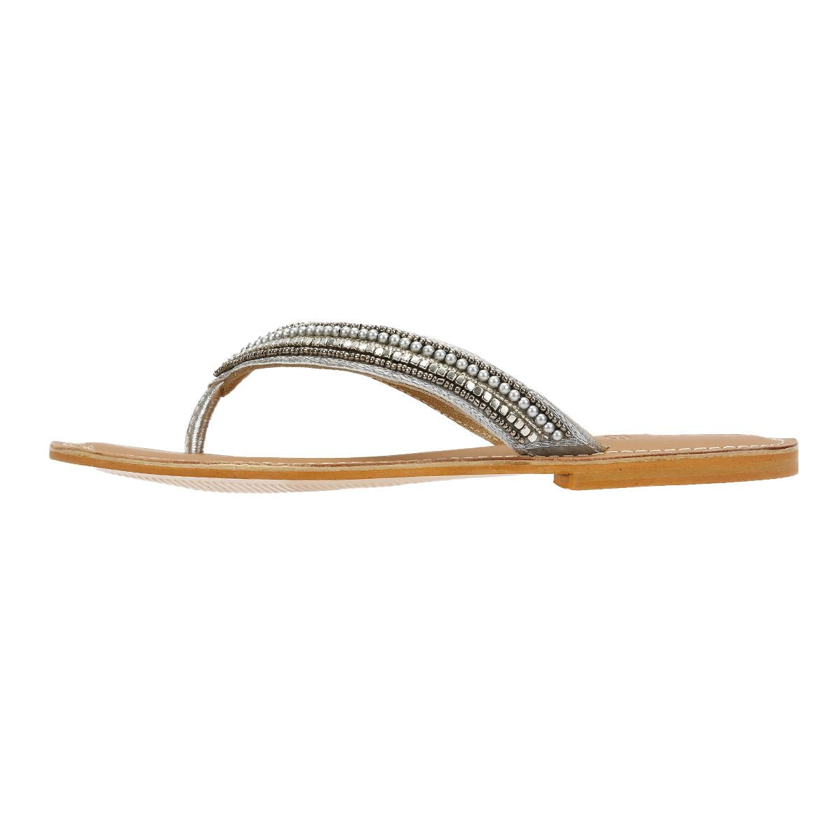 Tower London Metallic Bead Thong Women's Silver Sandals