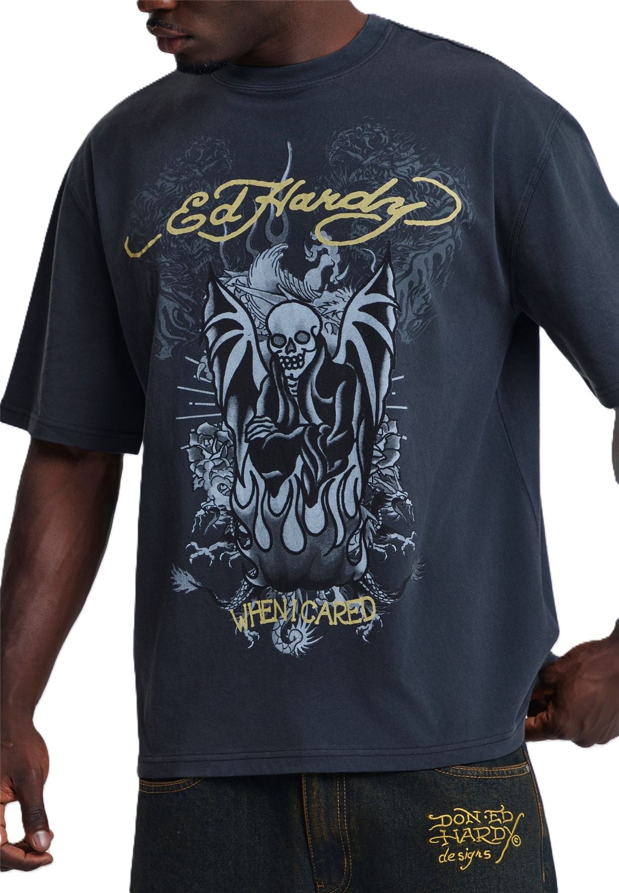 Ed Hardy When I Cared Graphic Relaxed Men's Black T-Shirts