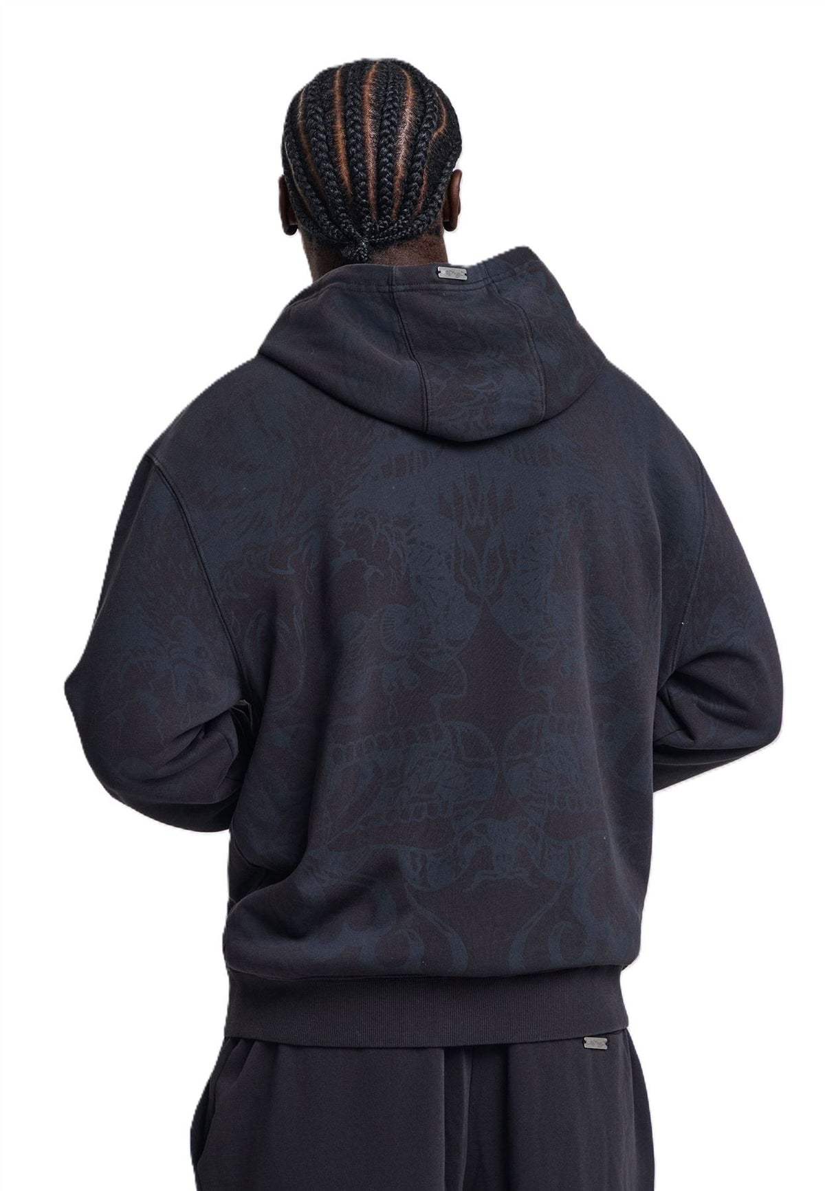 Ed Hardy Shadow Eagle Graphic Relaxed Zip Thru Men's Black Hoodie
