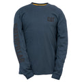 Caterpillar Trademark Banner Long Sleeve Cotton Men's Blue T-Shirt