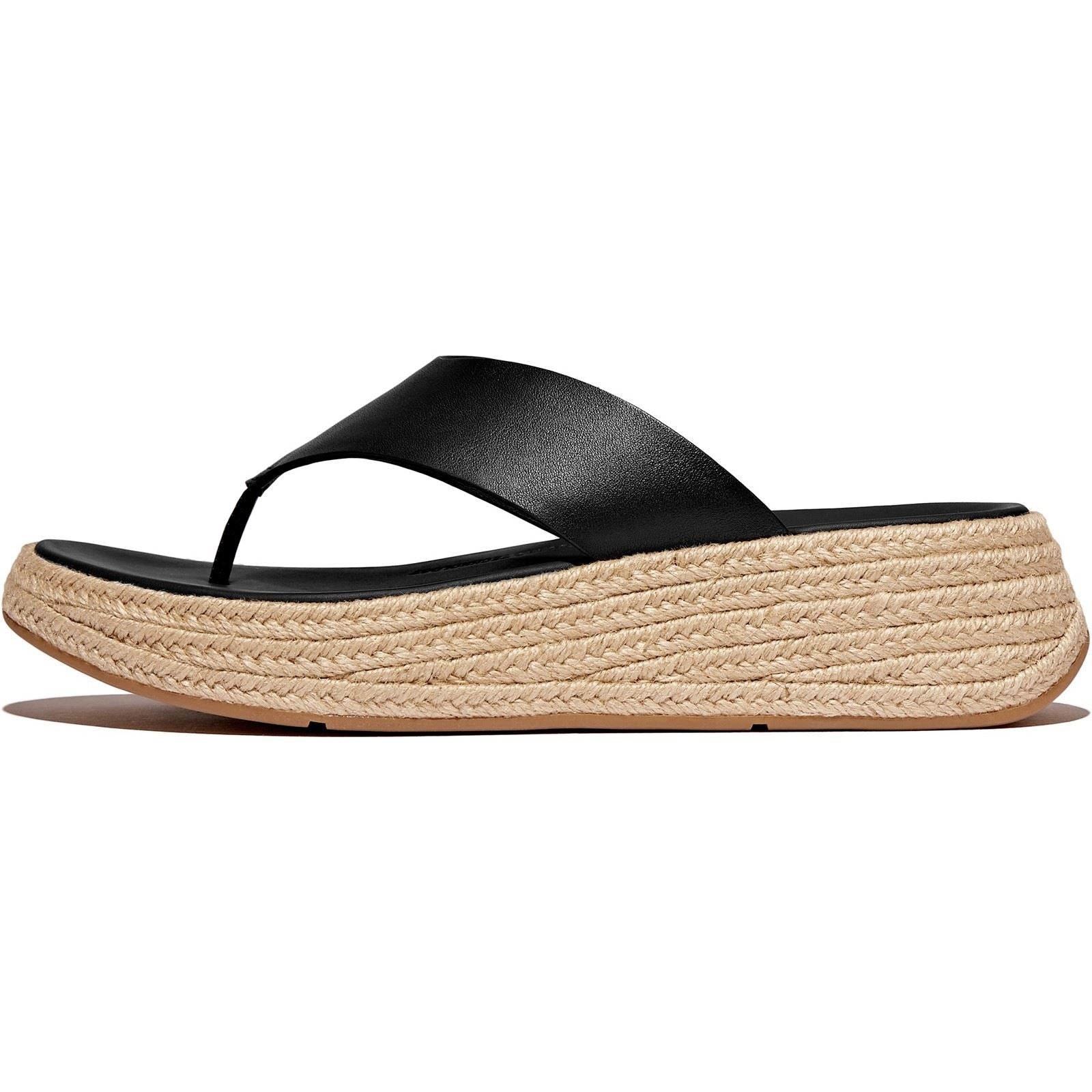Fitflop F-Mode Toe Post Espadrille Leather Women's Black Sandals