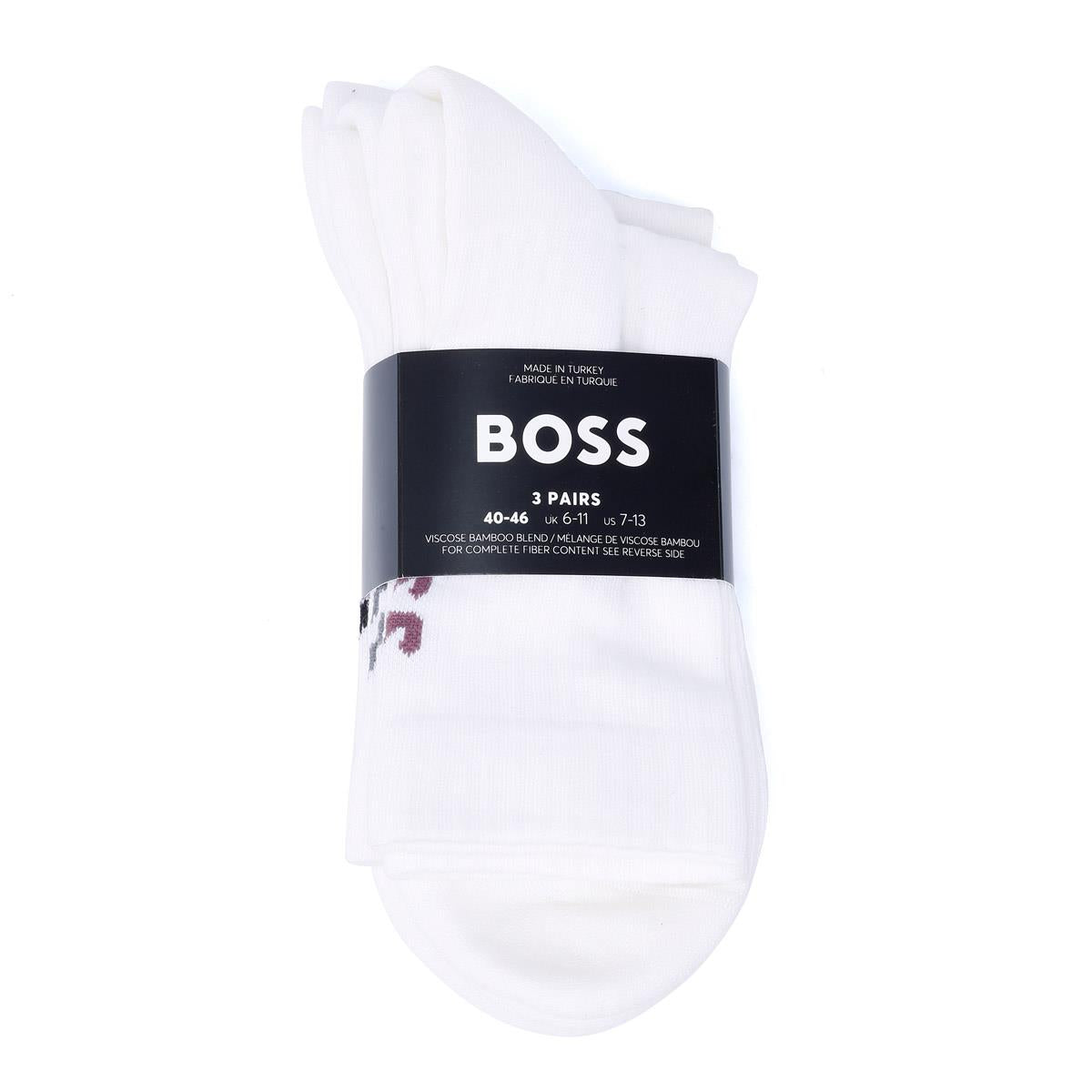 Boss 3 Pack Logo EU 40 - 46 Men's White Calf High Socks