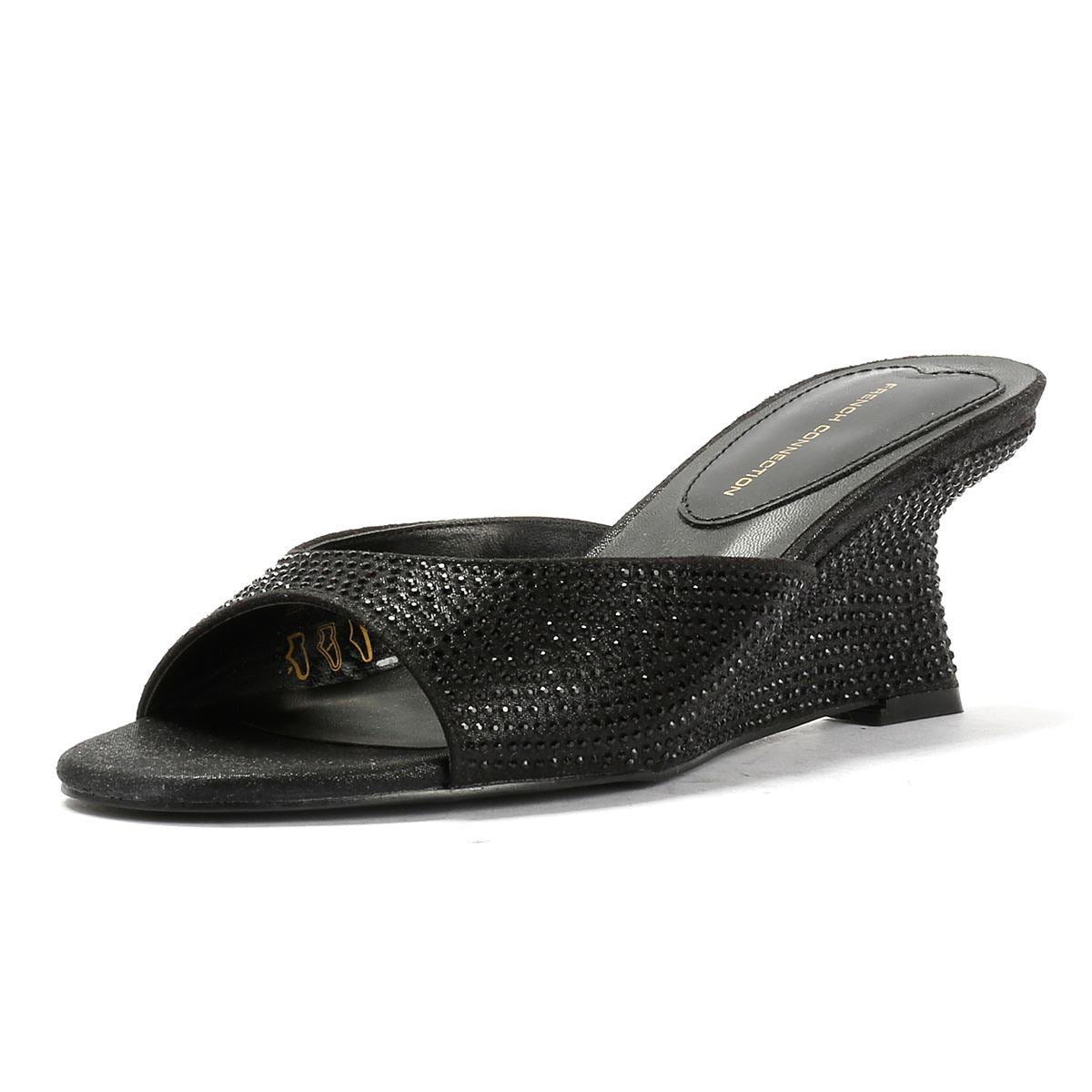 French Connection Tina Rhinestone Women's Black Wedge Sandals