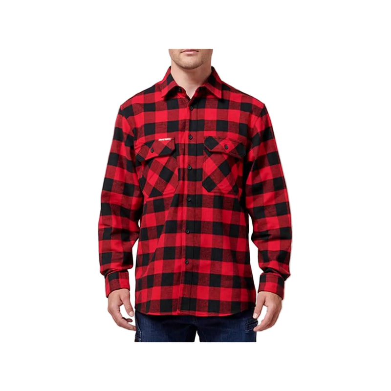 Hard Yakka Long Sleeve Check Flannel Cotton Men's Red Casual Shirt