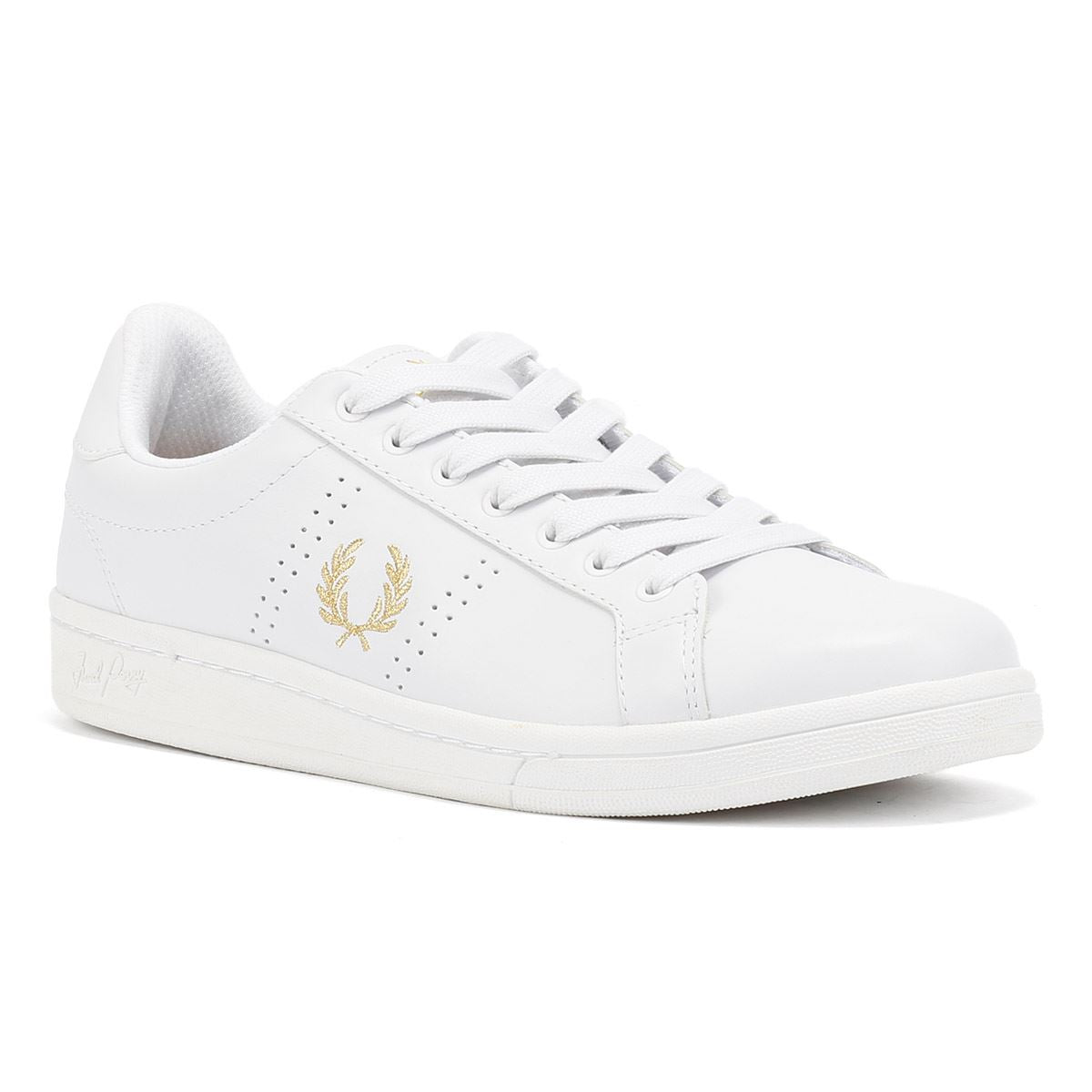 Fred Perry B721 Leather Men's White/Metallic Gold Trainers