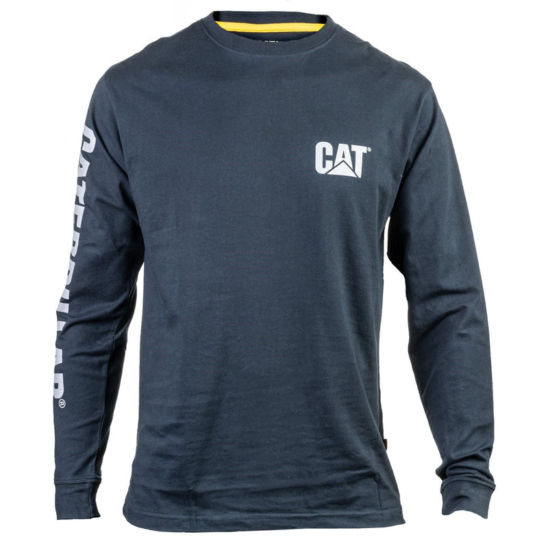 Caterpillar Trademark Banner Long Sleeve Cotton Men's Blue T-Shirt