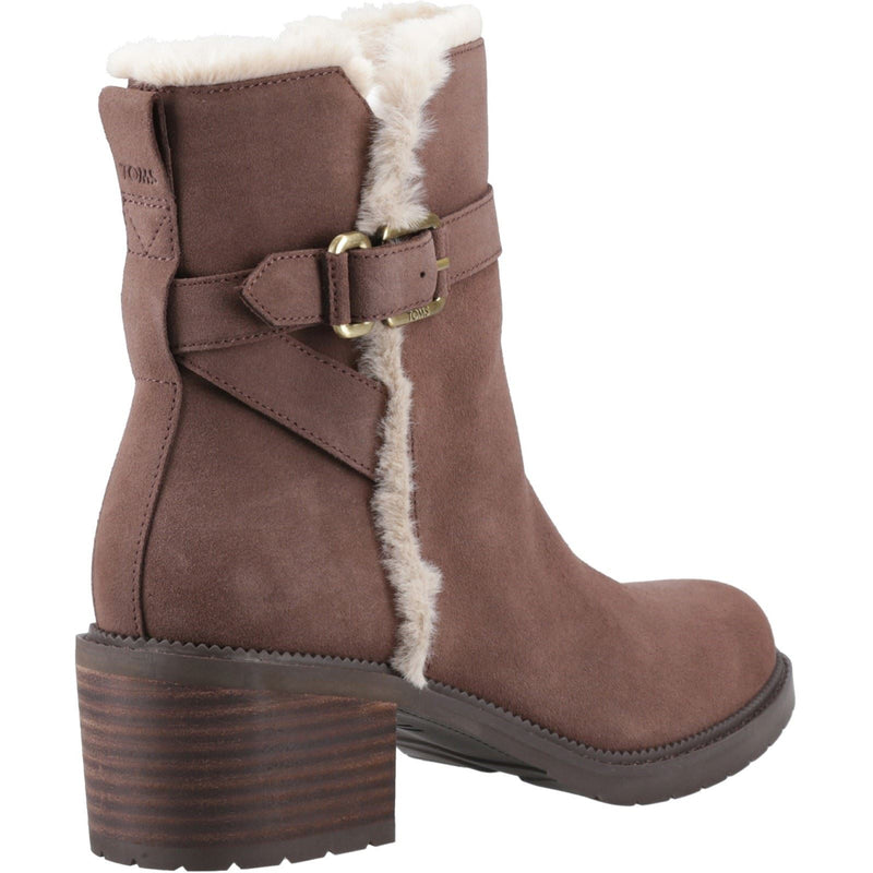 TOMS Hailey Buckle Leather Women's Oak Brown Heeled Ankle Boots