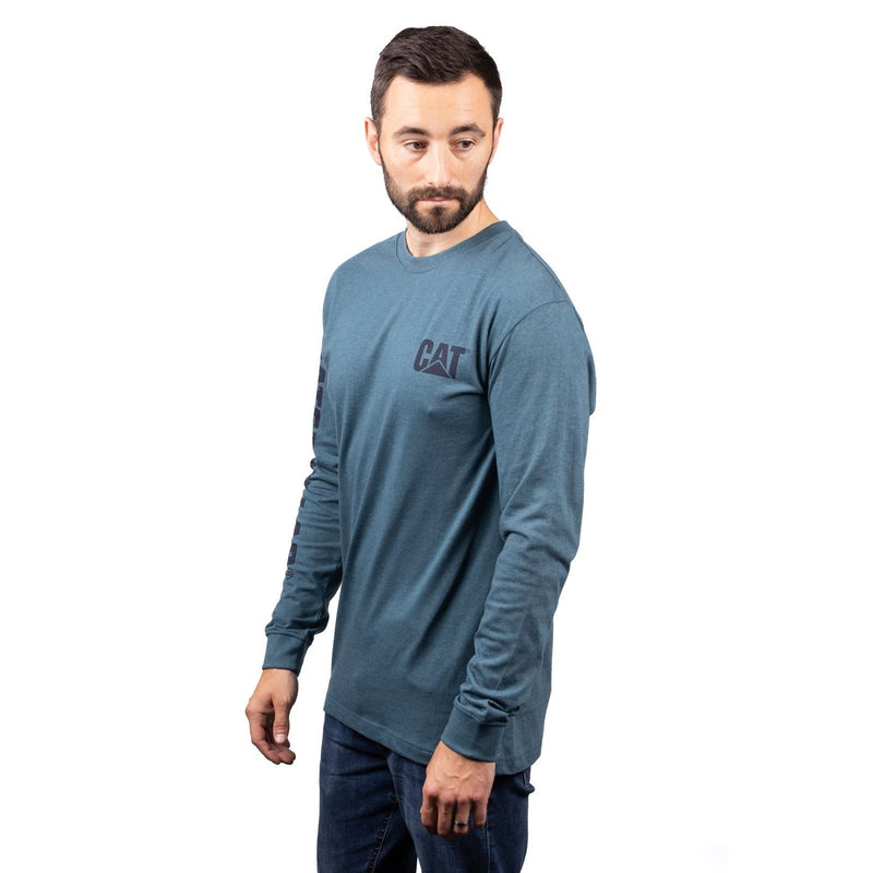 Caterpillar Trademark Banner Long Sleeve Cotton Men's Green T-Shirt