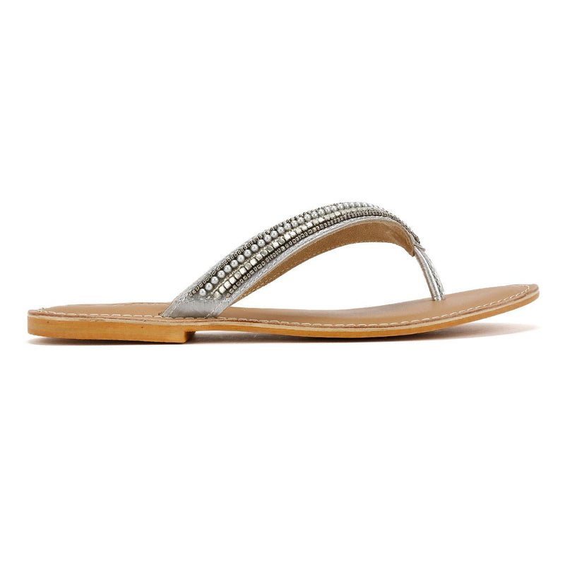 Tower London Metallic Bead Thong Women's Silver Sandals