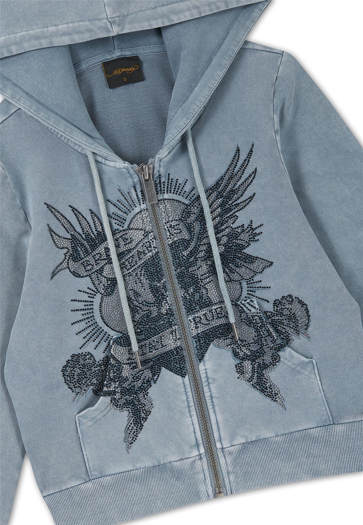 Ed Hardy Stay True Fitted Cropped Zip Women's Blue Hoodie