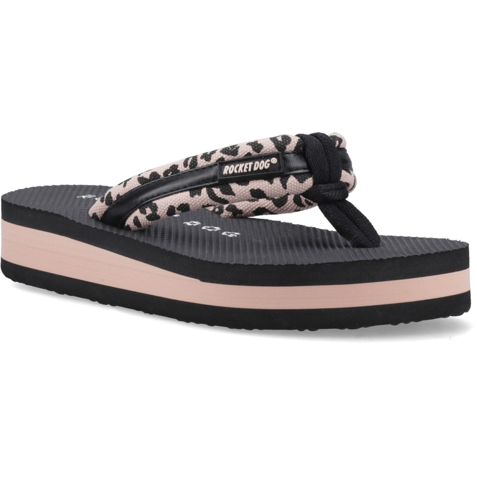 Rocket Dog Monica Leon Leopard Textile Women's Light Pink Flip Flops
