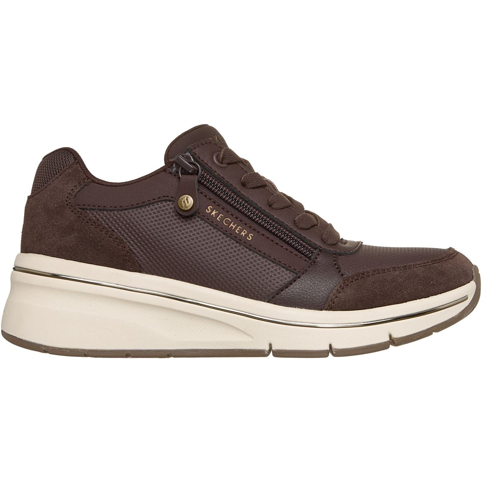 Skechers Billion Flex Luxe Up Leather Womens Chocolate Duraleather/Mesh Trainers