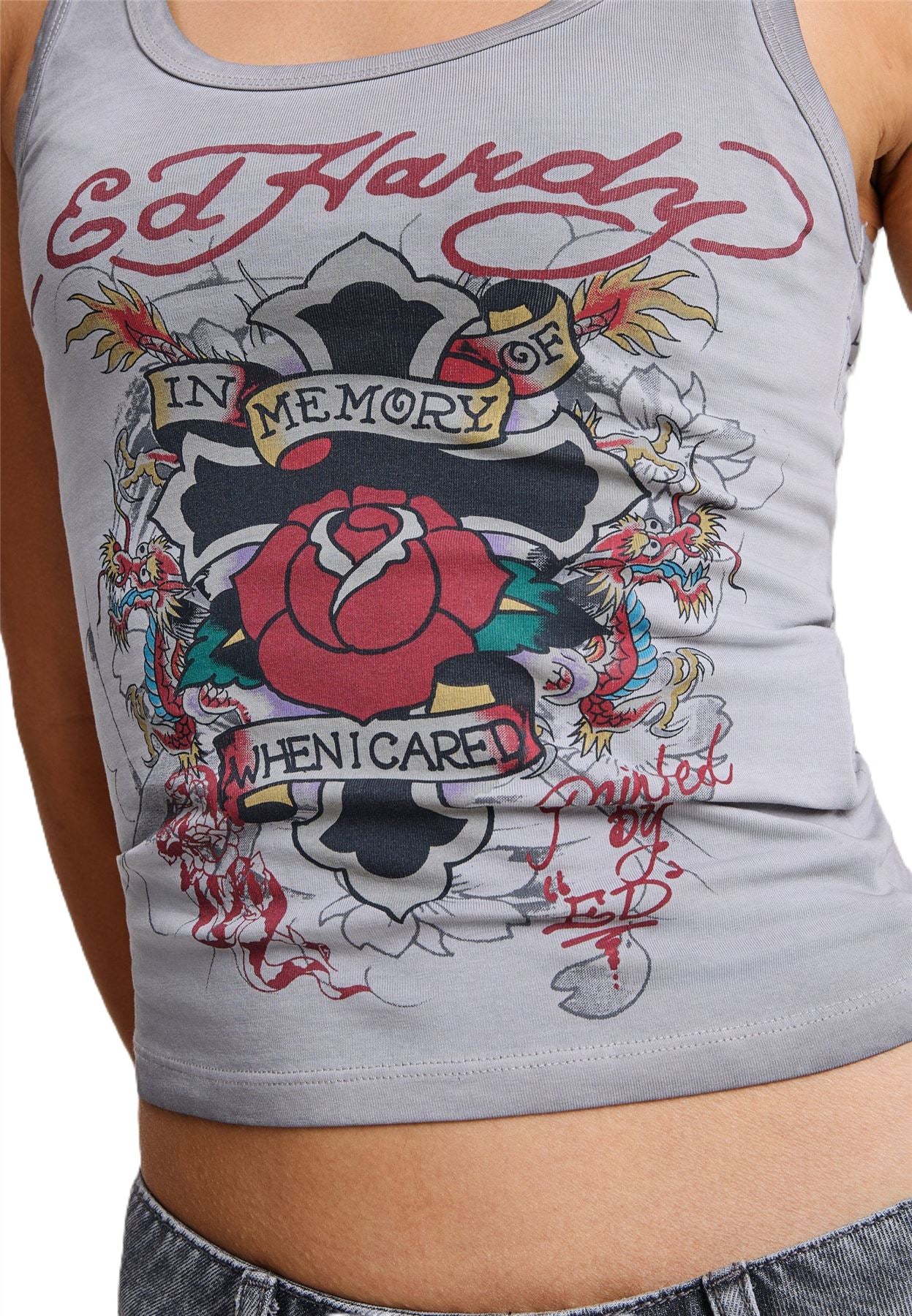 Ed Hardy In Memory of When I Cared Fitted Women's Grey Vest Top