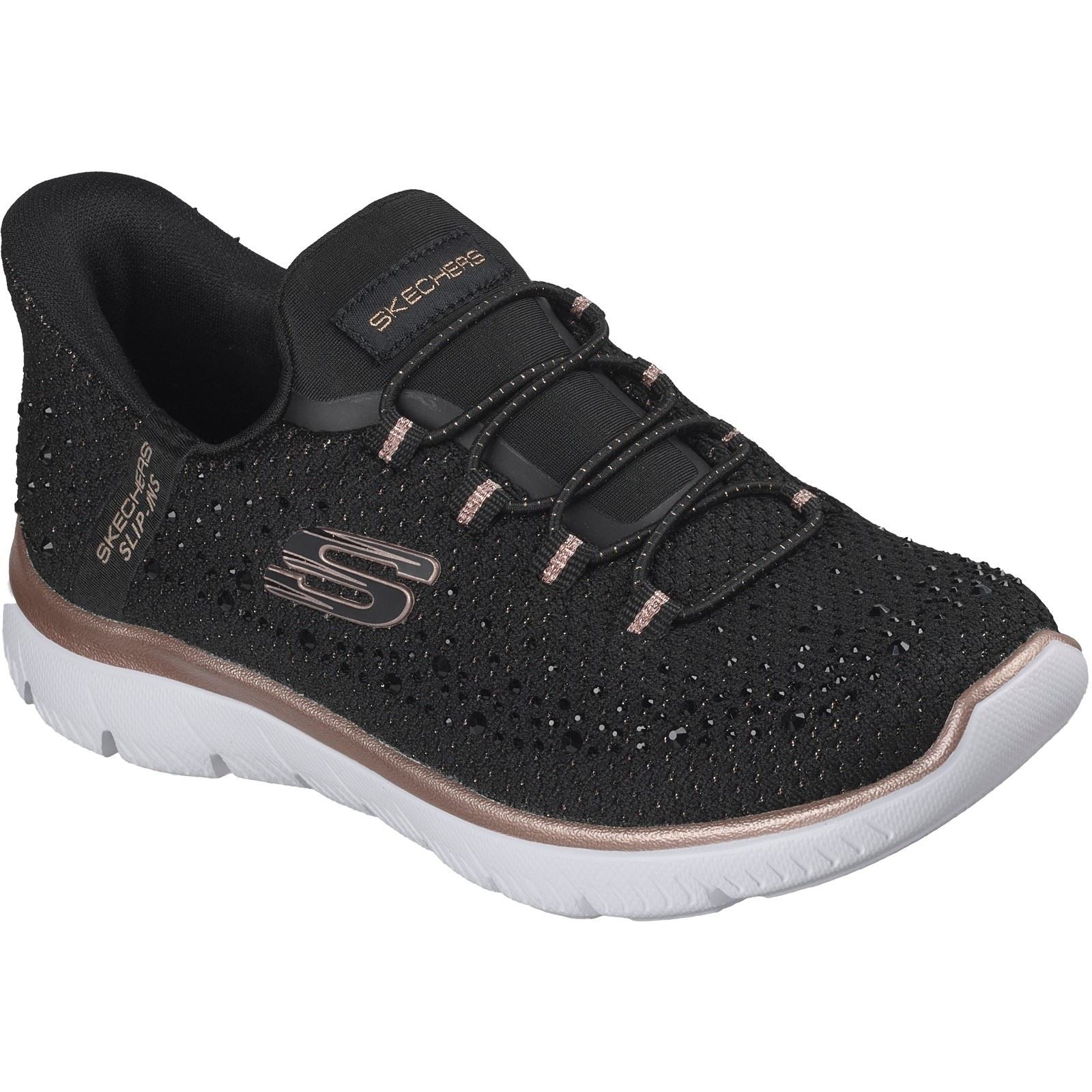 Skechers Summits Brilliant Shine Women's Black Mesh/Rose Gold Trim Trainers