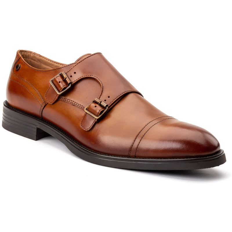 Base London Taper Leather Men's Tan Double Monk Shoes