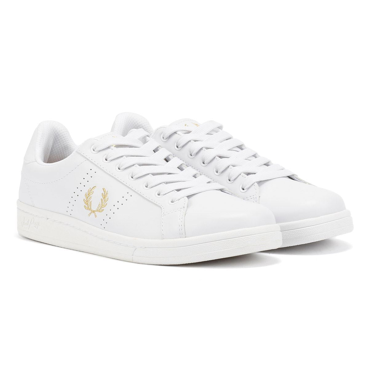 Fred Perry B721 Leather Men's White/Metallic Gold Trainers