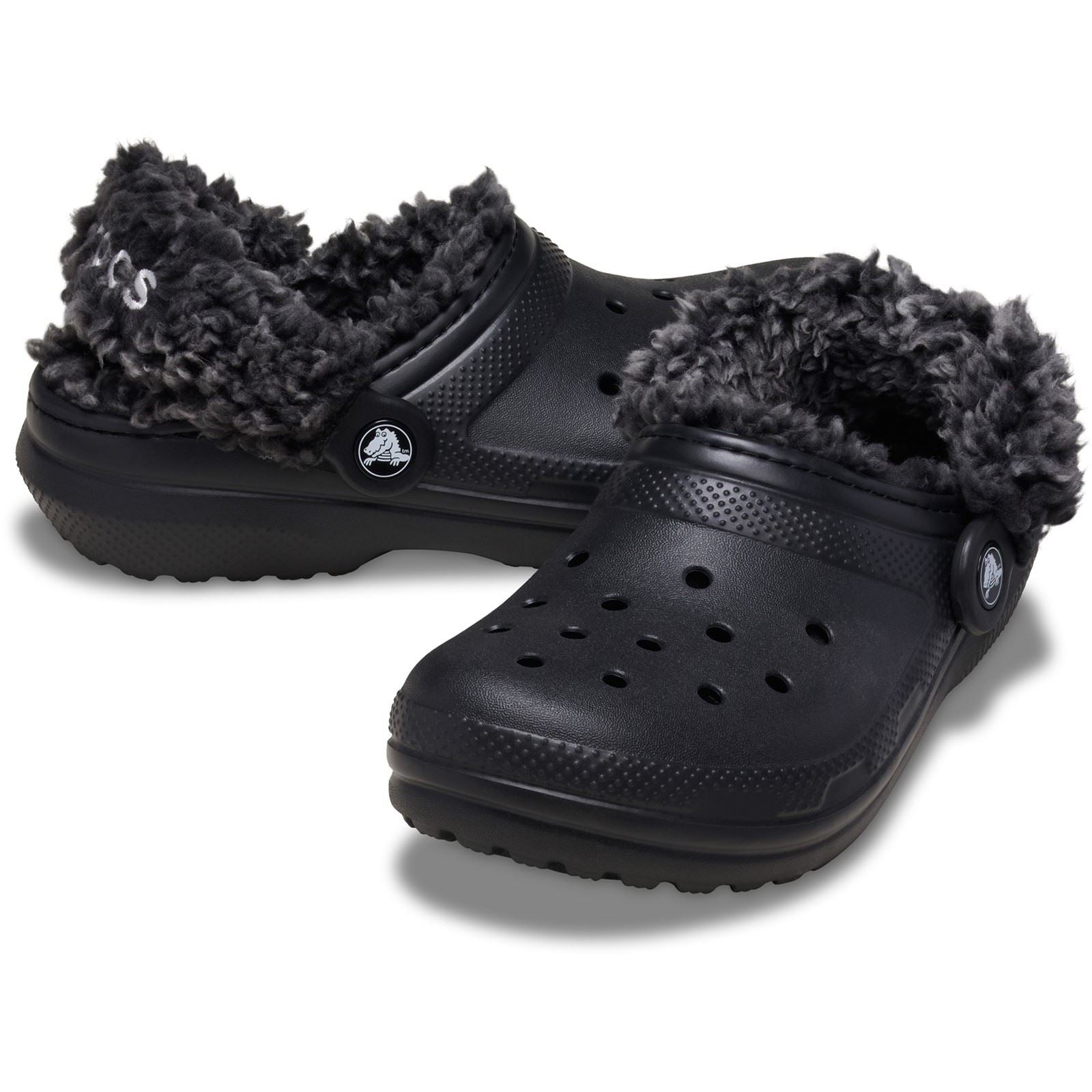 Crocs Classic Fleece Lined Textile Blend Unisex Kid's Black Slippers