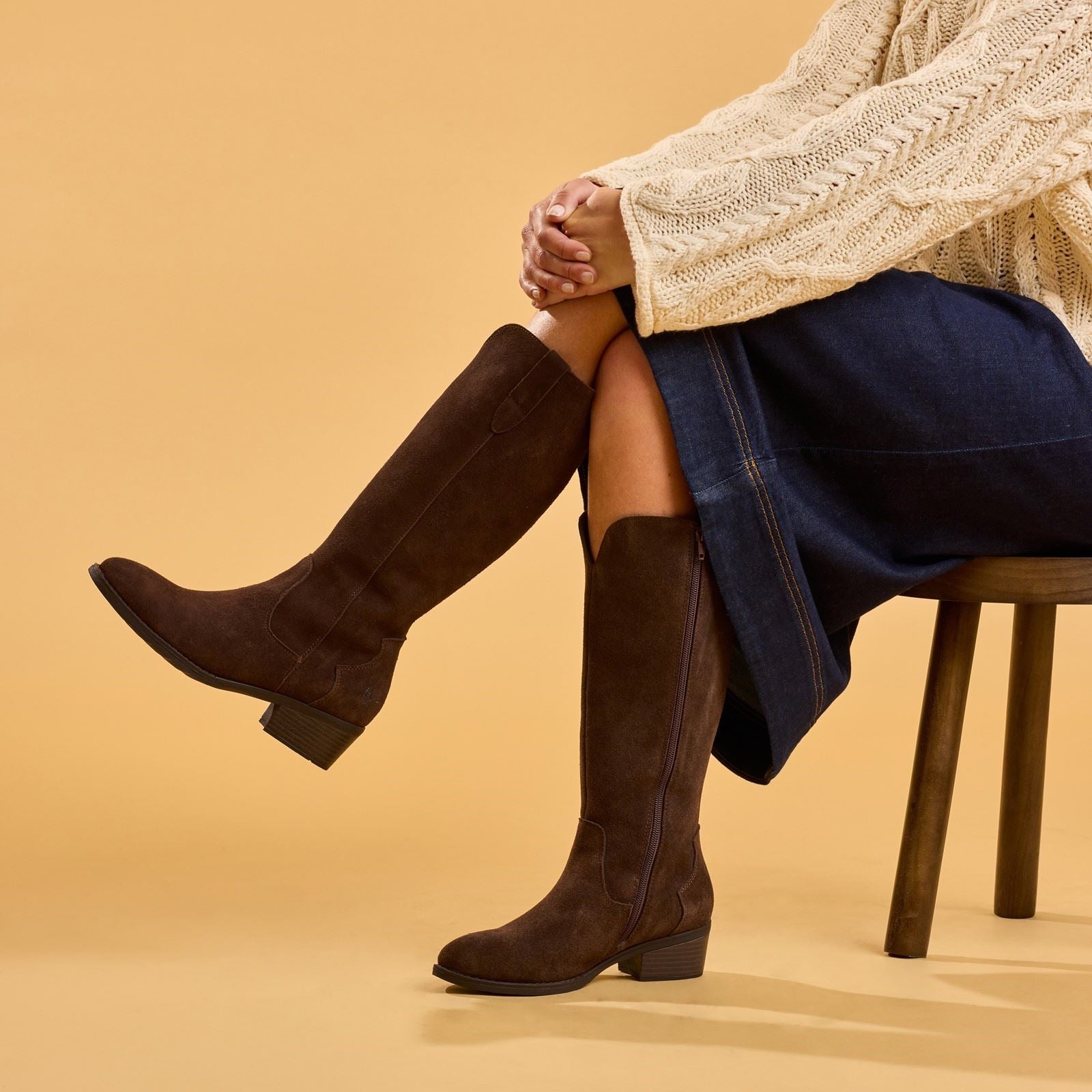 Hush Puppies Isabella Long Suede Women's Chocolate Winter Knee High Boots