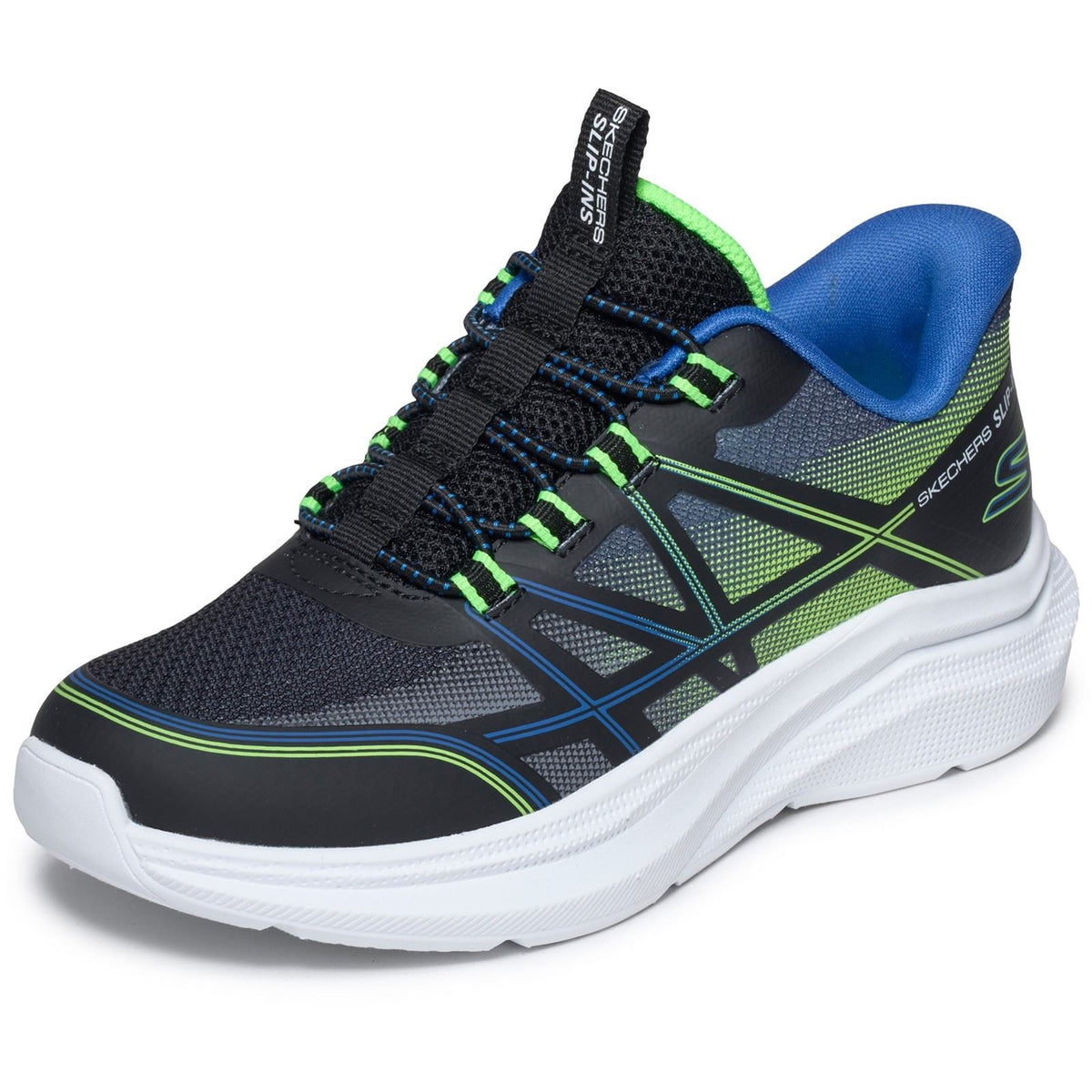 Skechers Microspec Velocity Grid-Shift Boy's Black/Blue & Lime Trainers