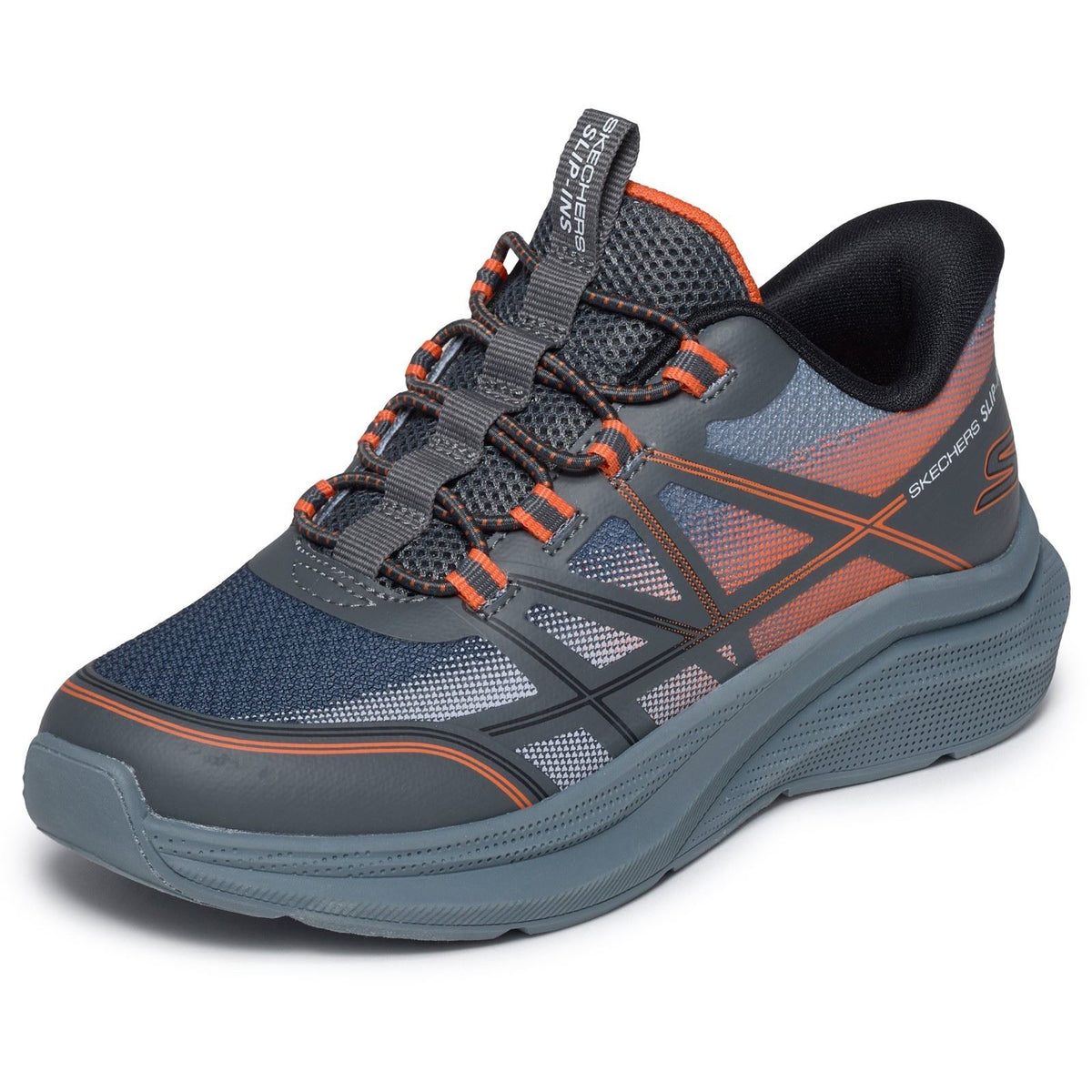 Skechers Microspec Velocity Grid-Shift Boy's Charcoal/Orange & Black Trainers