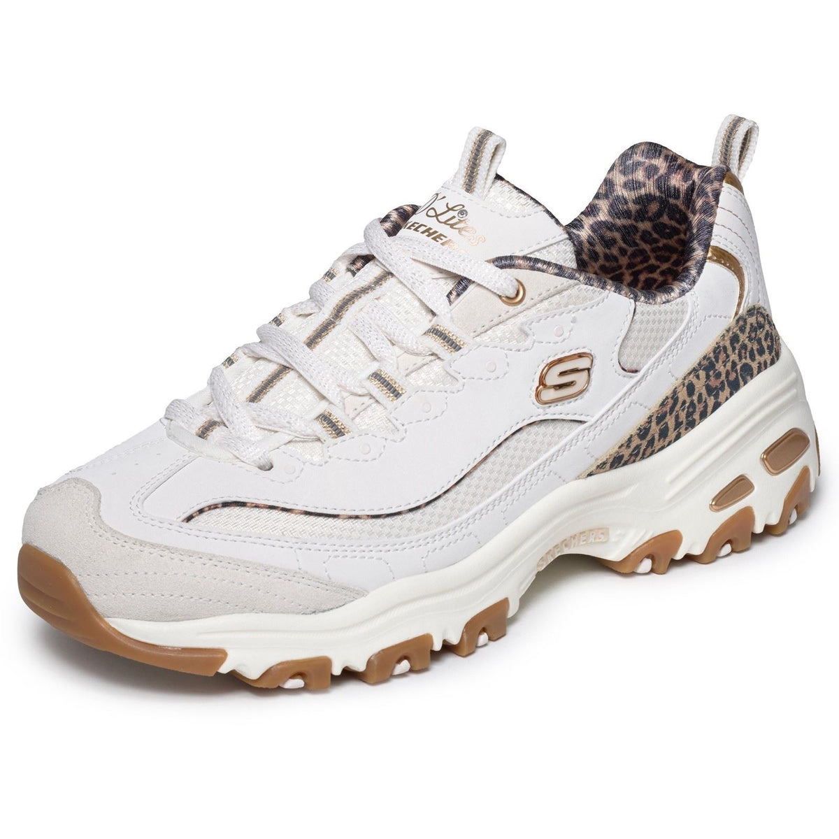 Skechers D'Lites Wild Charm Leather Women's White/Leopard Trainers