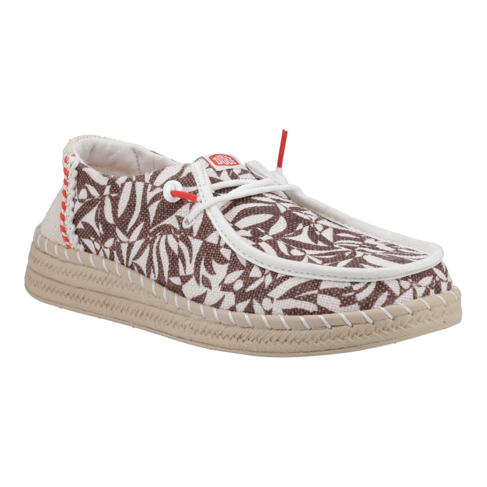 HEYDUDE Wendy Espadrille Retro Palm Cotton Blend Women's Downtown Brown/Egret Espadrilles