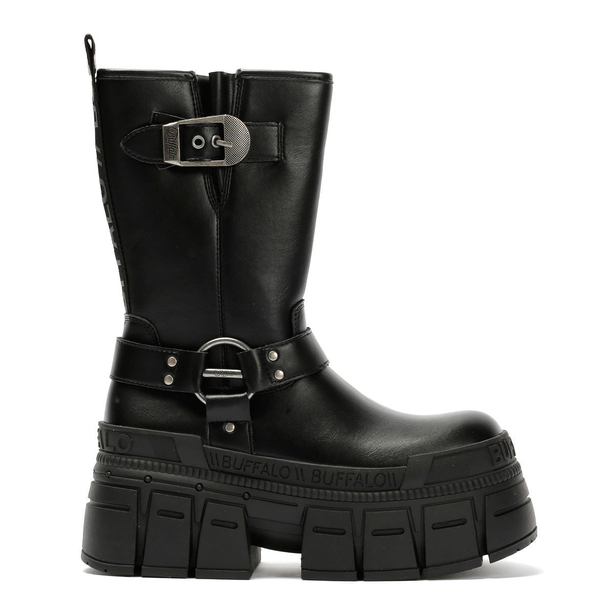 Buffalo Gospher Biker Mid Vegan Women's Black Boots