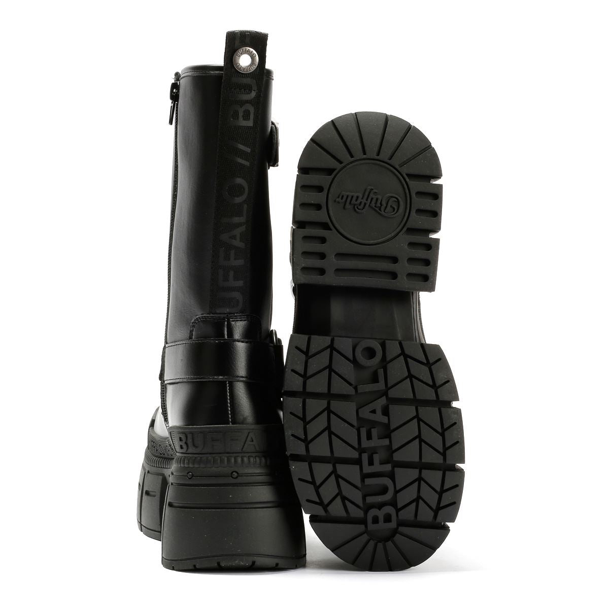 Buffalo Gospher Biker Mid Vegan Women's Black Boots