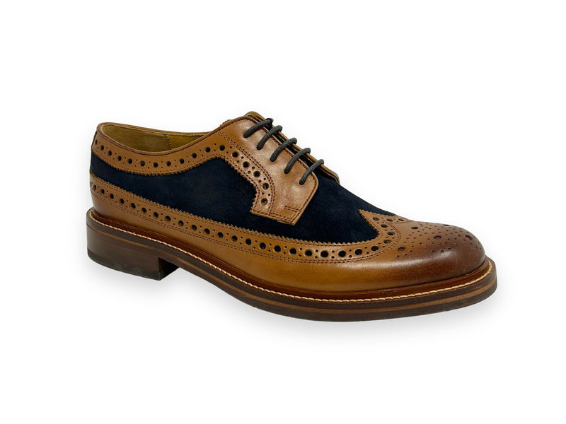 Chapman & Moore Longwing Brogue Leather/Suede Men's Tan/Navy Shoes