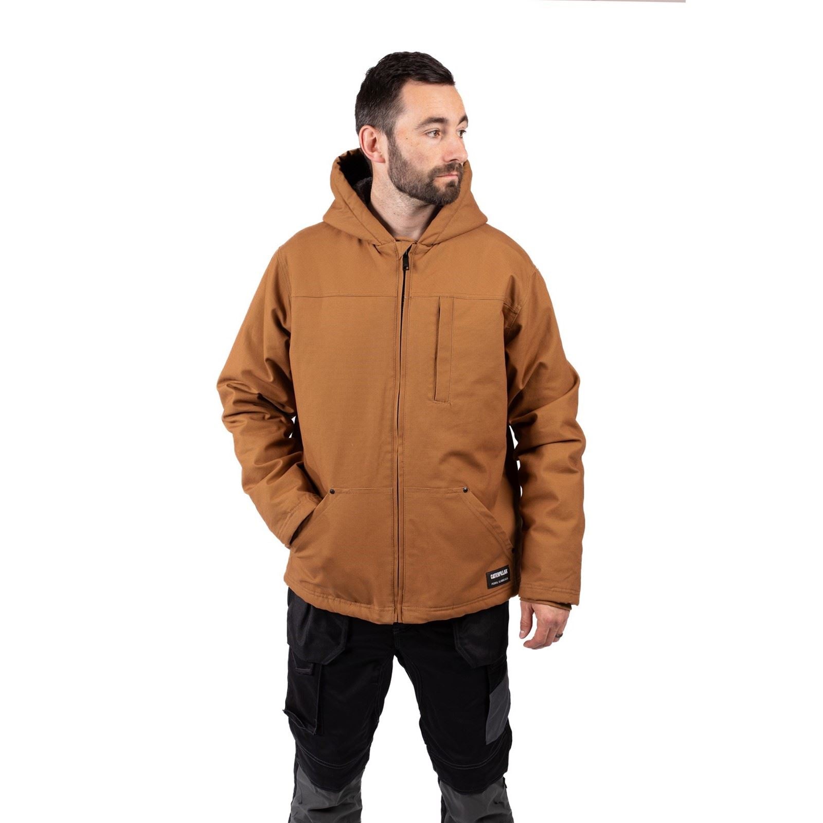 Caterpillar Hooded Sherpa Lined Men's Bronze Fleece Jacket