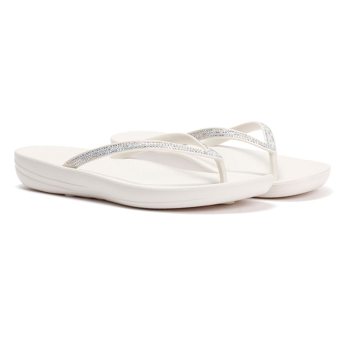 FitFlop Iqushion Sparkle Women's Urban White Flip Flops