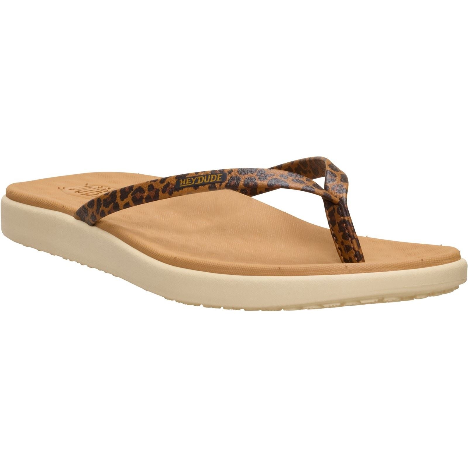 HEYDUDE Maui Breeze Polyurethane Women's Tan Leopard Flip Flops